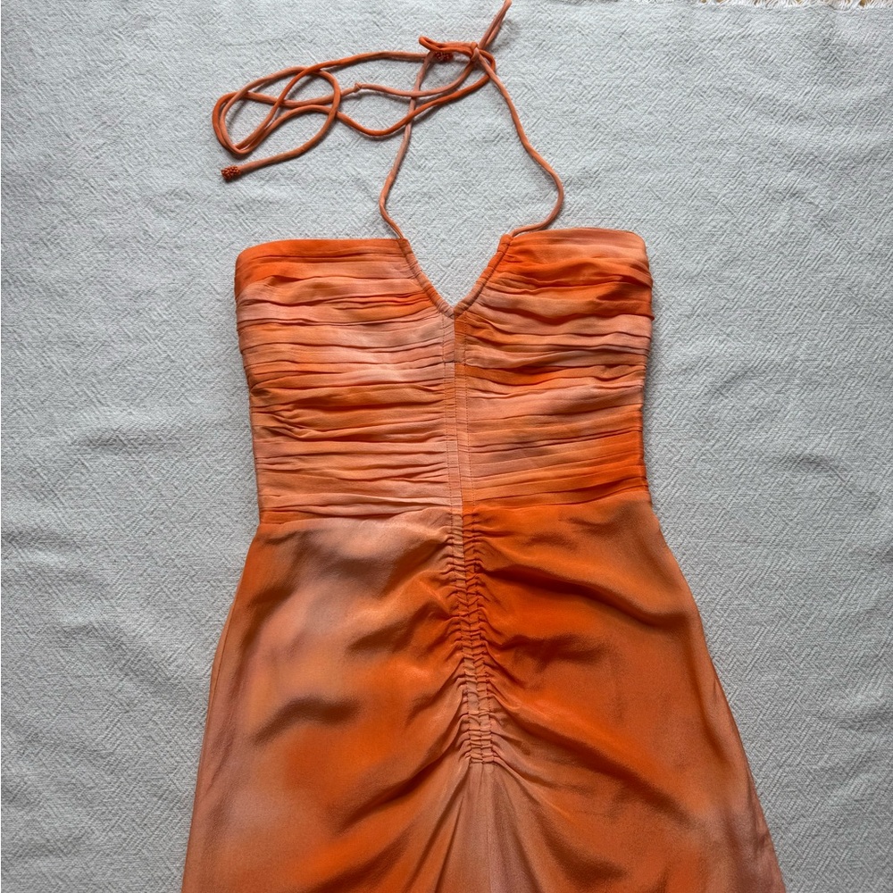 Maria Cher Alagon Toribia Tangerine Silk Ruched Maxi Dress XS - Picture 4 of 10